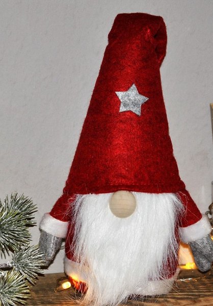 Deko "Santa" Textil rot/grau/weiß 12 cm